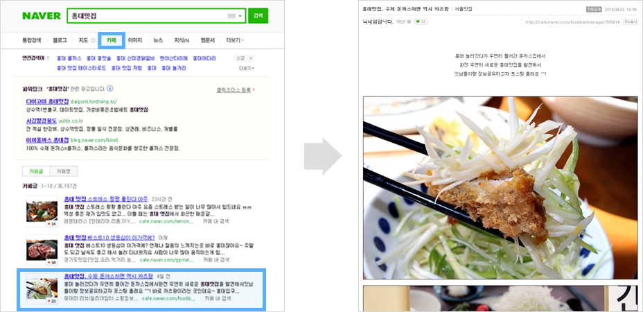 카페 검색엔진 최적화 예시화면