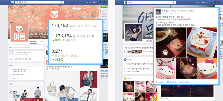 Facebook 마케팅 예시화면